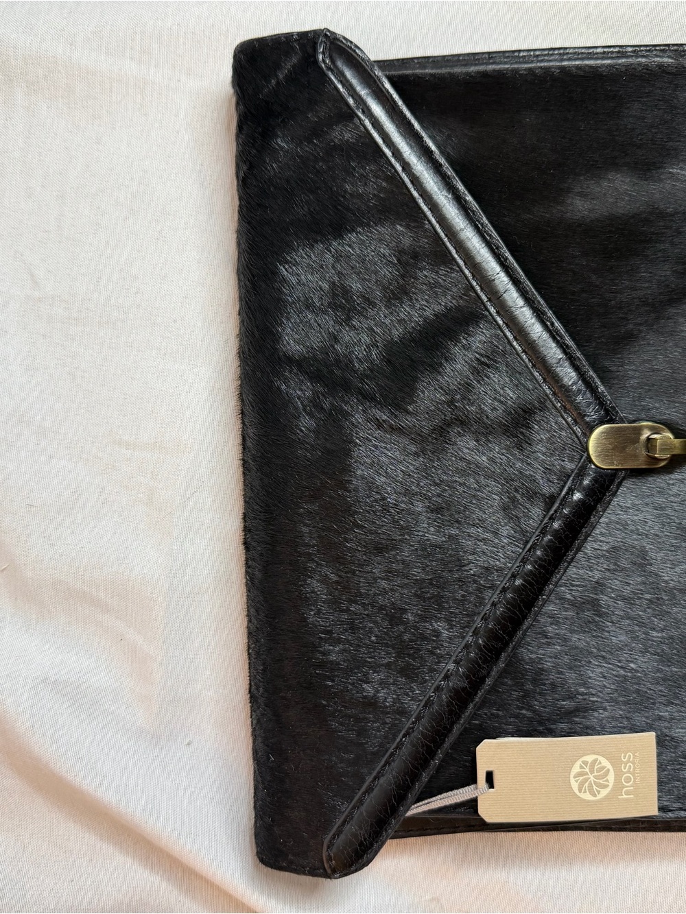 Hoss Black Haircalf Leather Envelope Shoulder Bag Vintage Woven Strap Clutch - Picture 8 of 12